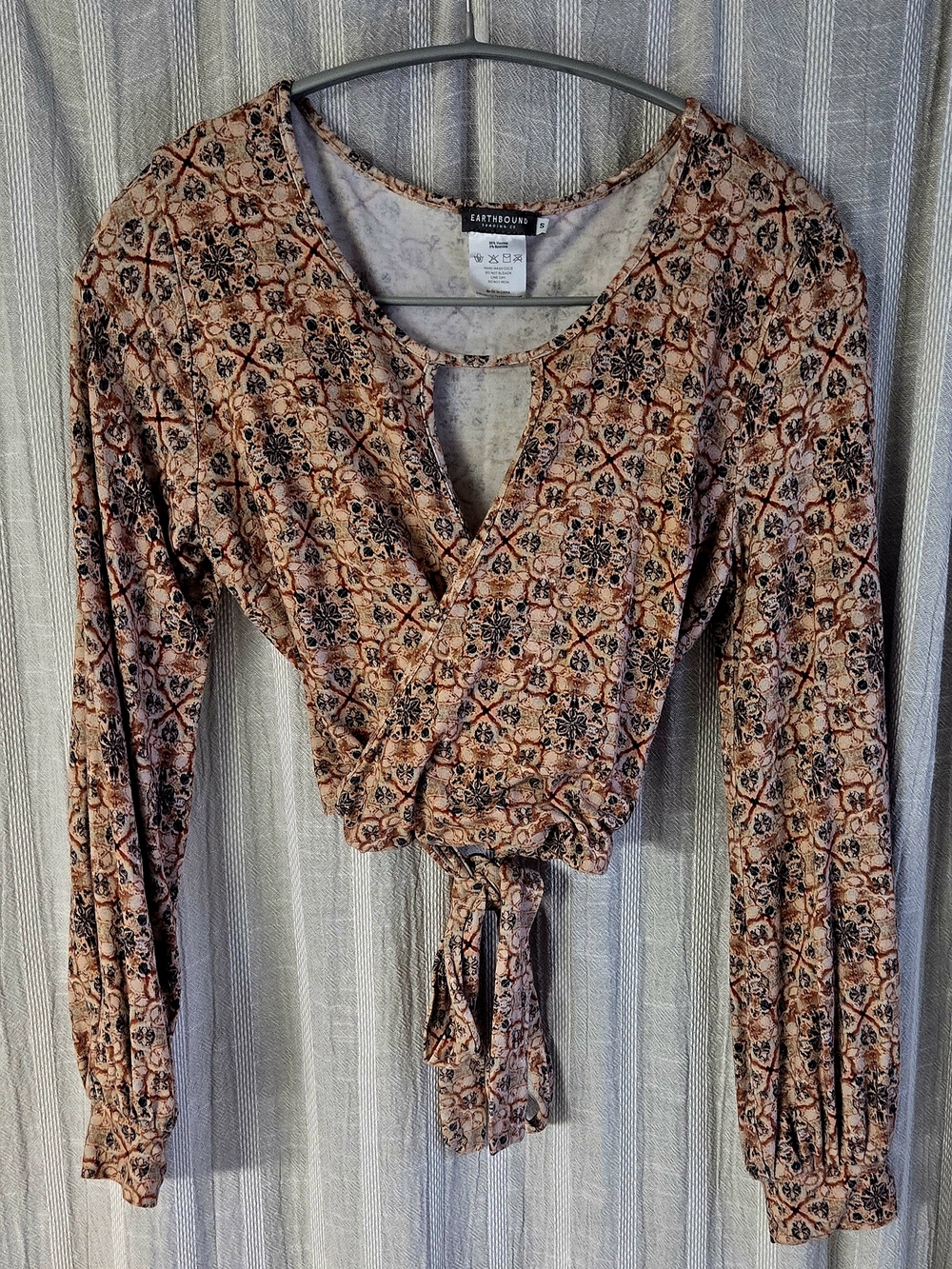 Earthbound Trading Co Boho Long Sleeve Crop Top With Wrap